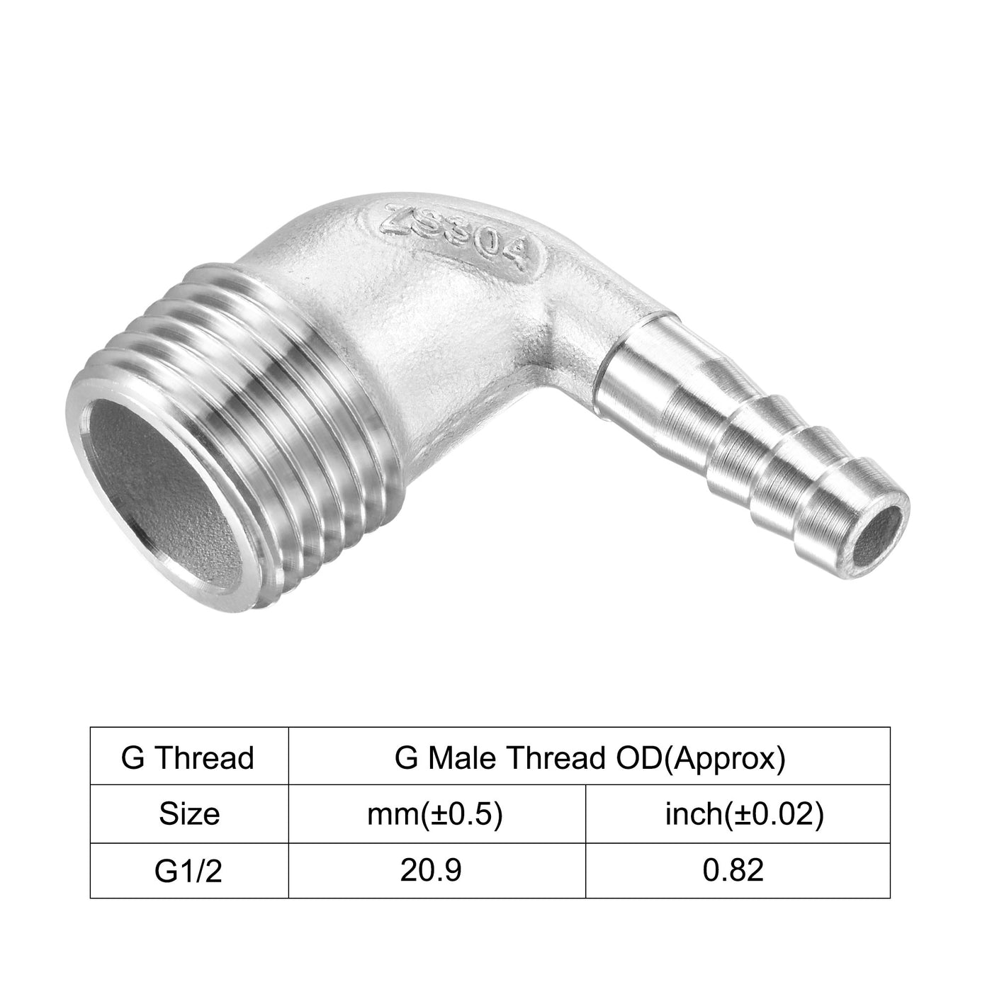 Uxcell Uxcell Stainless Steel Hose Barb Fitting Elbow 20mm x G1/2 Male Pipe Connector