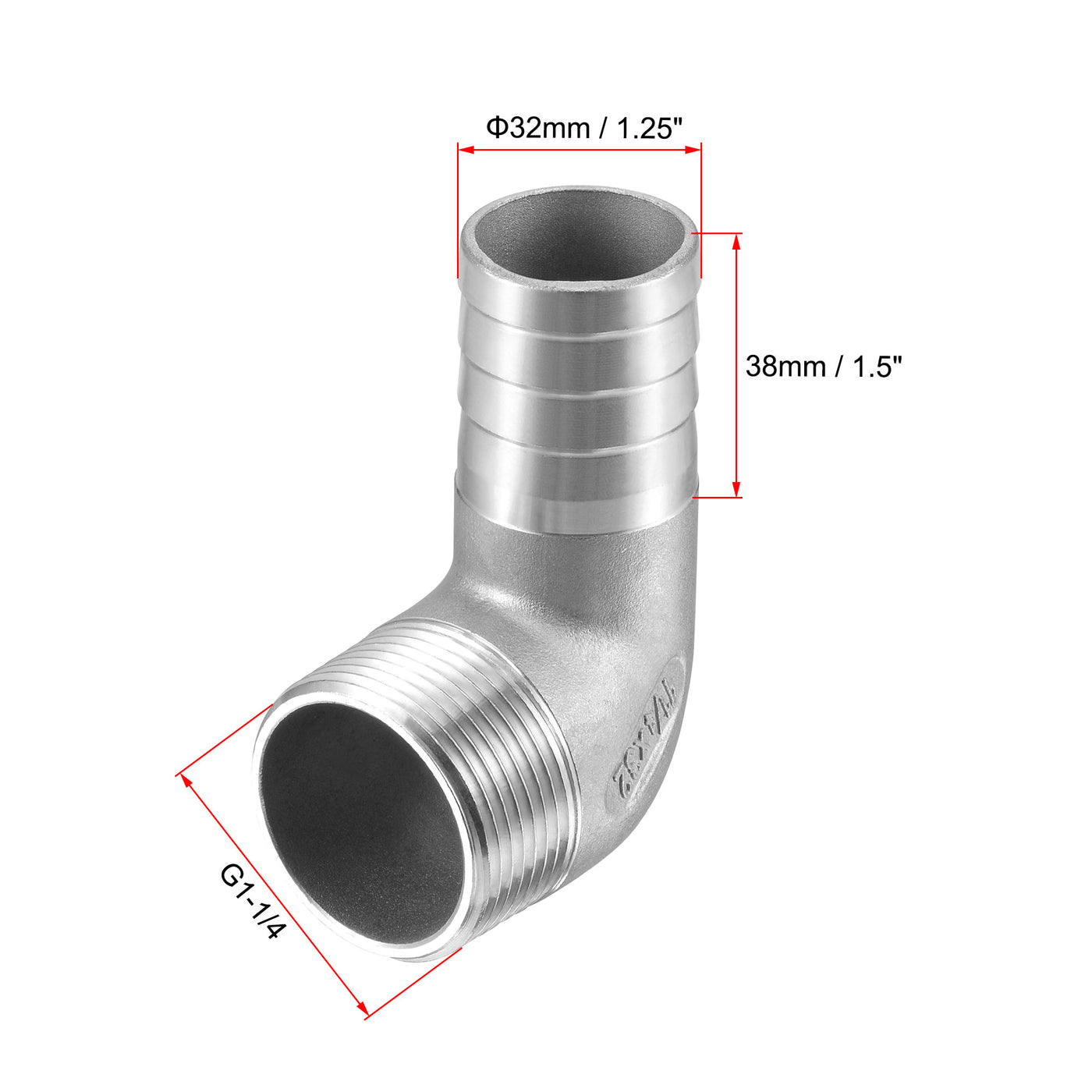 Uxcell Uxcell Stainless Steel Hose Barb Fitting Elbow 40mm x G1-1/4 Male Pipe Connector