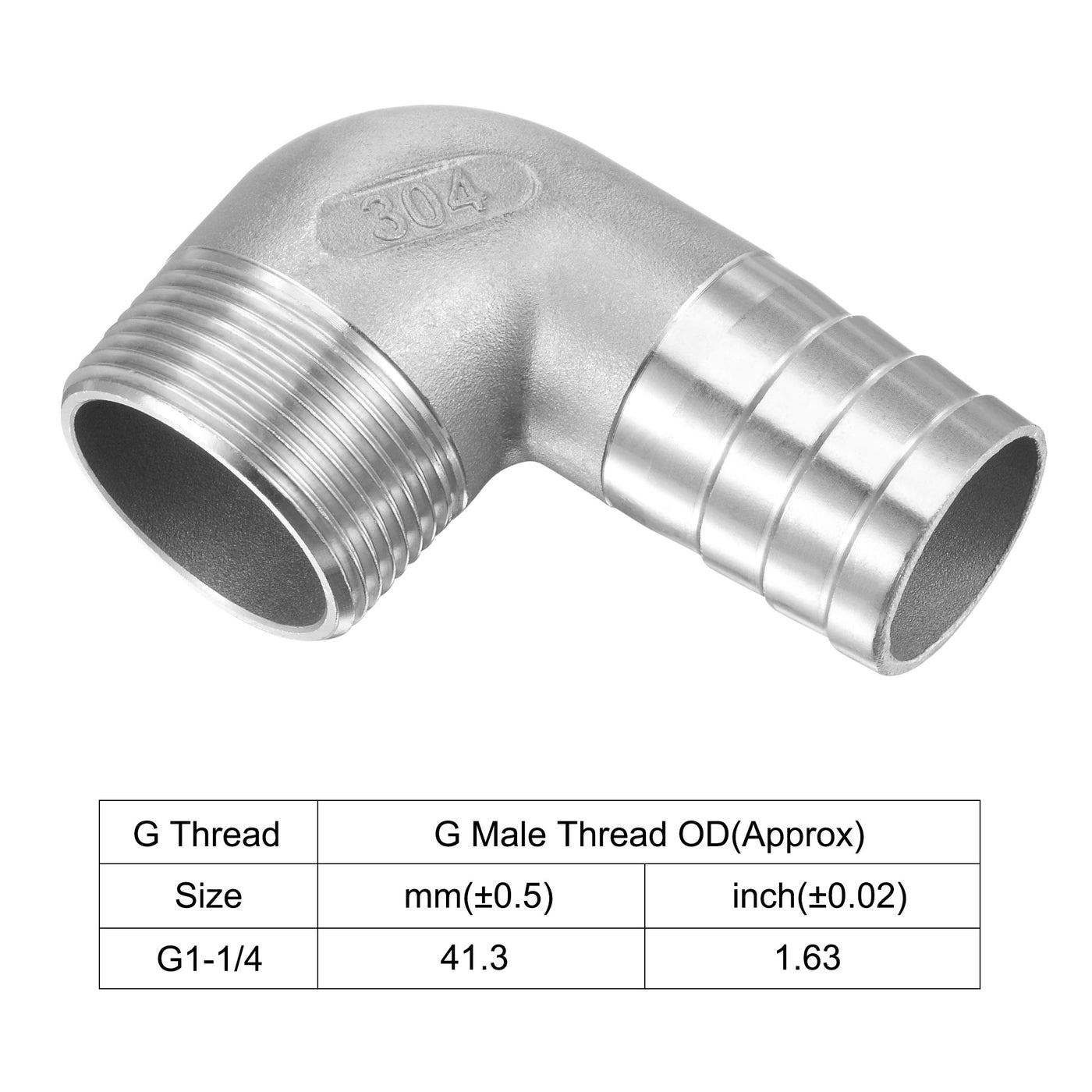 Uxcell Uxcell Stainless Steel Hose Barb Fitting Elbow 40mm x G1-1/4 Male Pipe Connector