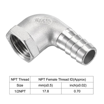 Harfington Uxcell 304 Stainless Steel Hose Barb Fittings Elbow Barbed NPT Female Pipe Connector Adapter for Water Fuel Air Home