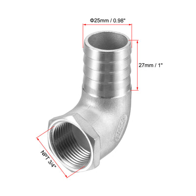 Harfington Uxcell Stainless Steel Hose Barb Fitting Elbow 20mmx3/4" NPT Female Pipe Connector 2pcs