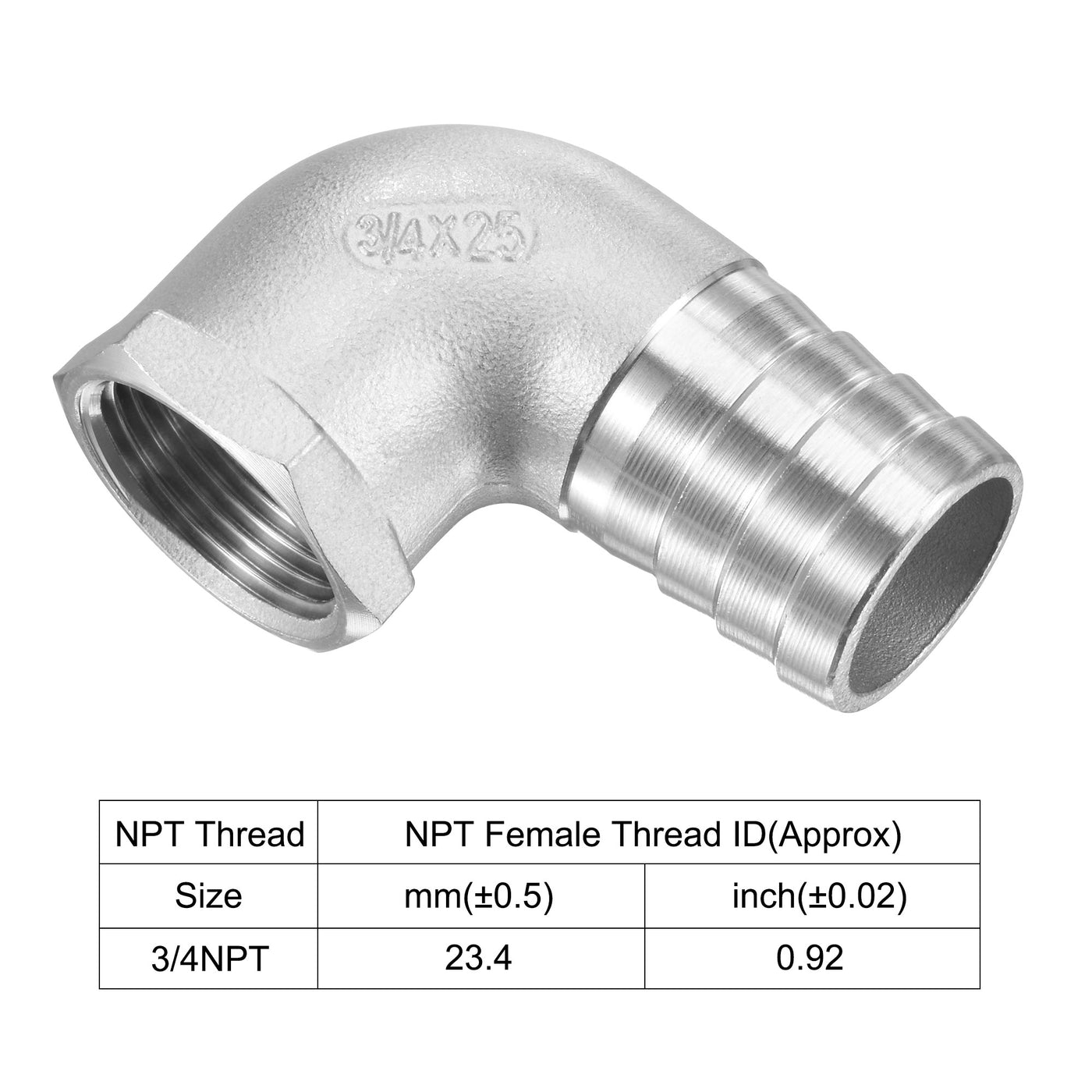 Uxcell Uxcell Stainless Steel Hose Barb Fitting Elbow 20mmx3/4" NPT Female Pipe Connector 2pcs