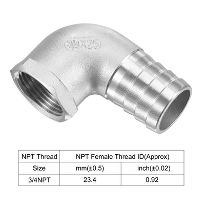 Harfington Uxcell Stainless Steel Hose Barb Fitting Elbow 20mmx3/4" NPT Female Pipe Connector 2pcs