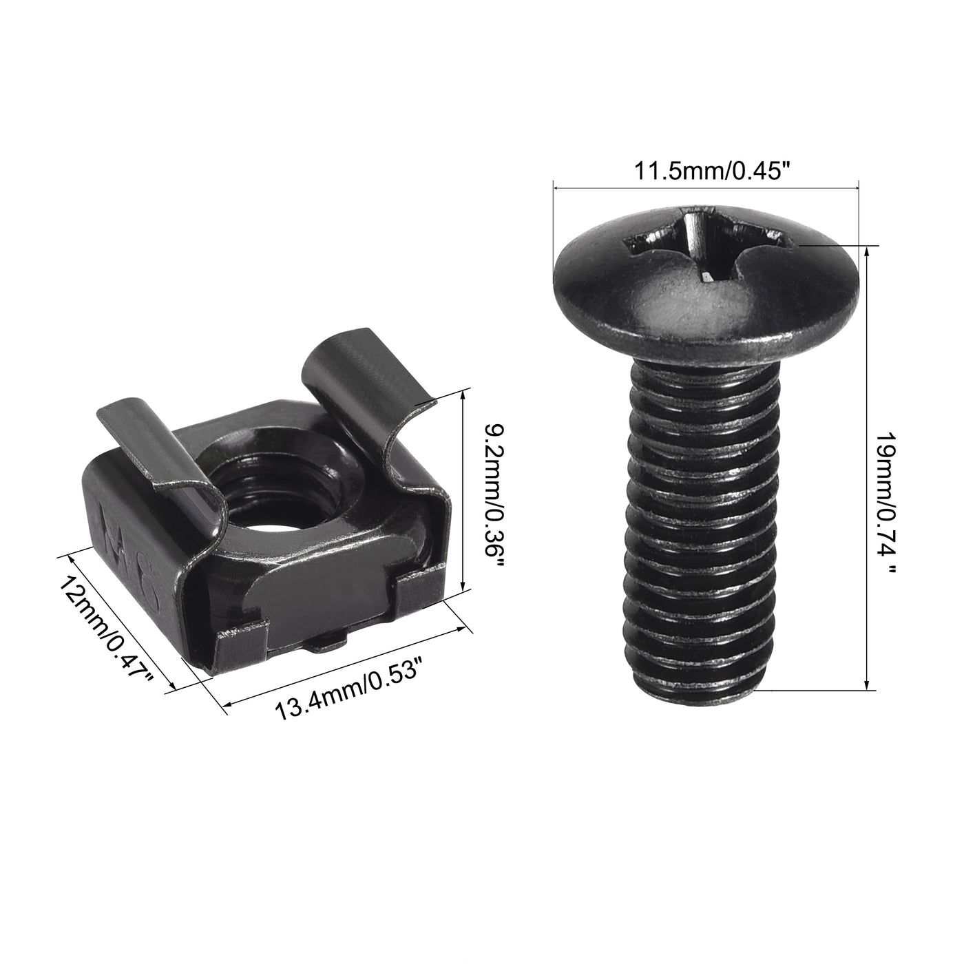 uxcell Uxcell M6 x 19mm Cage Nuts and Screws Carbon Steel for Rack Mount Server Shelve Cabinet Set of 10