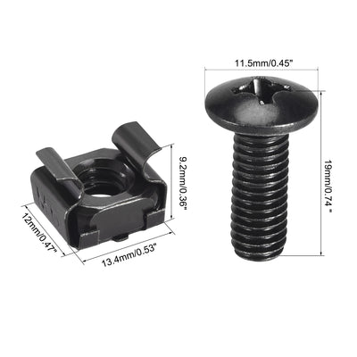 Harfington Uxcell M6 x 19mm Cage Nuts and Screws Carbon Steel for Rack Mount Server Shelve Cabinet Set of 10