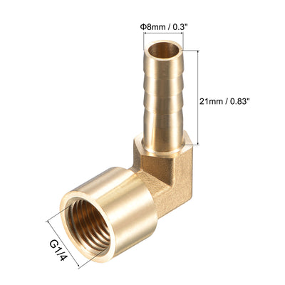 Harfington Uxcell Brass Hose Barb Fitting Elbow 10mm x G1/4 Female Pipe Connector 2pcs