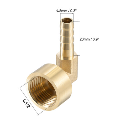 Harfington Uxcell Brass Hose Barb Fitting Elbow 16mm x G1/2 Female Pipe Connector 2pcs