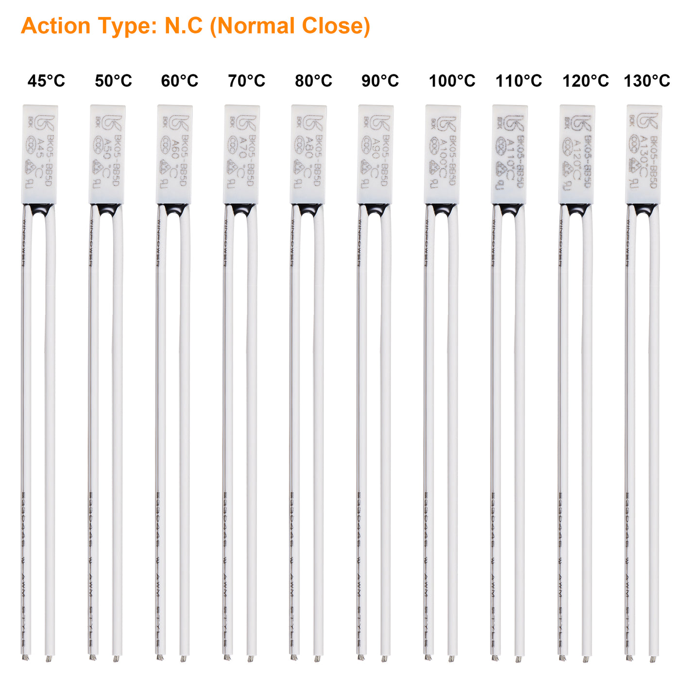 uxcell Uxcell 10pcs KSD9700 Thermostat, Normally Close 45-130°C(113-266°F) N.C Temperature Control Switch Assortment Kit 45 50 60 70 80 90 100 110 120 130°C