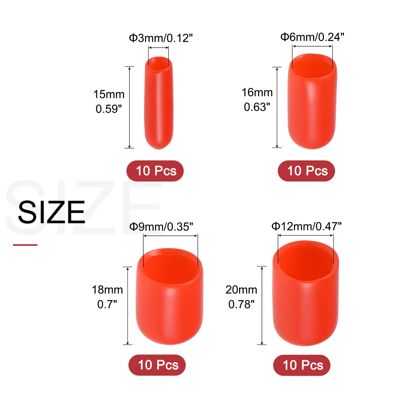 uxcell Uxcell 40pcs Round Rubber End Caps 1/8" 1/4" 3/8" 1/2" Red Vinyl Cover Screw Thread Protectors Assortment Kit