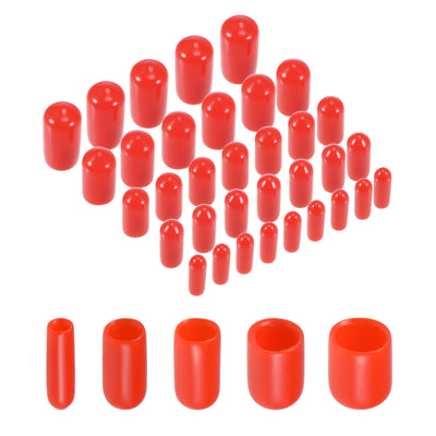 Harfington Uxcell 50pcs Round Rubber End Caps 1/8" 3/16" 1/4" 5/16" 3/8" Red Vinyl Cover Screw Thread Protectors Assortment Kit