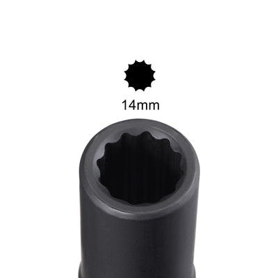 Harfington Uxcell 1/2-Inch Drive 14mm 12-Point Deep Impact Socket, CR-MO Steel 78mm Length, Metric