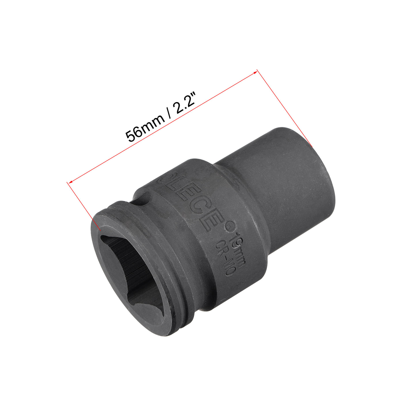 uxcell Uxcell 3/4" Drive 19mm 12-Point Impact Socket, CR-MO Steel 56mm Length, Standard Metric