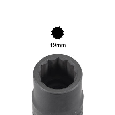 Harfington Uxcell 3/4" Drive 19mm 12-Point Impact Socket, CR-MO Steel 56mm Length, Standard Metric