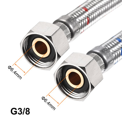 Harfington Uxcell Faucet Supply Hose Connector G3/8 Female x M10x1.0 Male 24 Inch Length 304 Stainless Steel Hose 1set