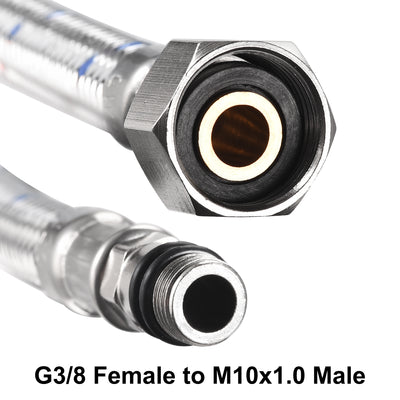 Harfington Uxcell Faucet Supply Hose Connector G3/8 Female x M10x1.0 Male 24 Inch Length 304 Stainless Steel Hose 1set