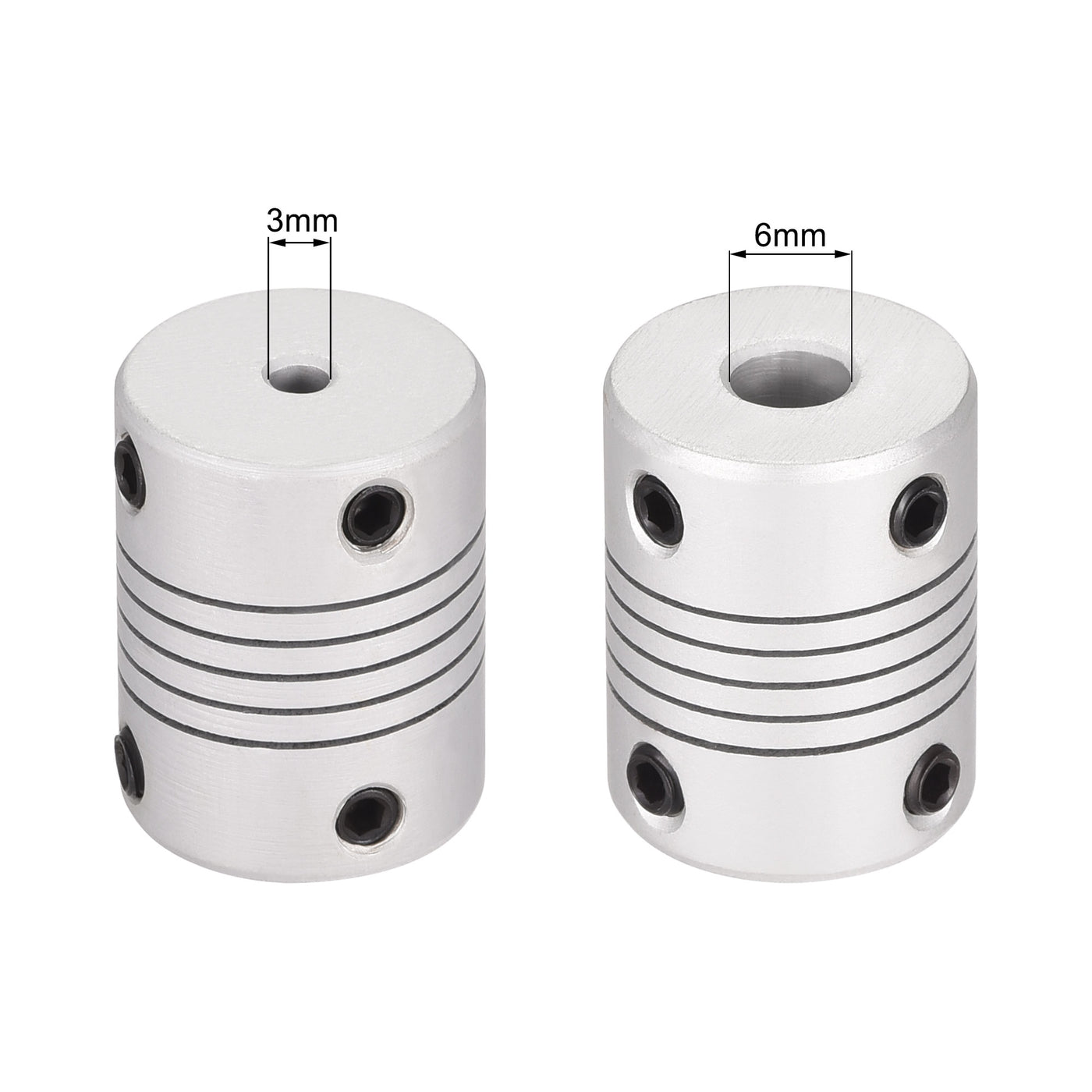 uxcell Uxcell 3mm to 6mm Aluminum Alloy Shaft Coupling Flexible Coupler L25xD19 Silver