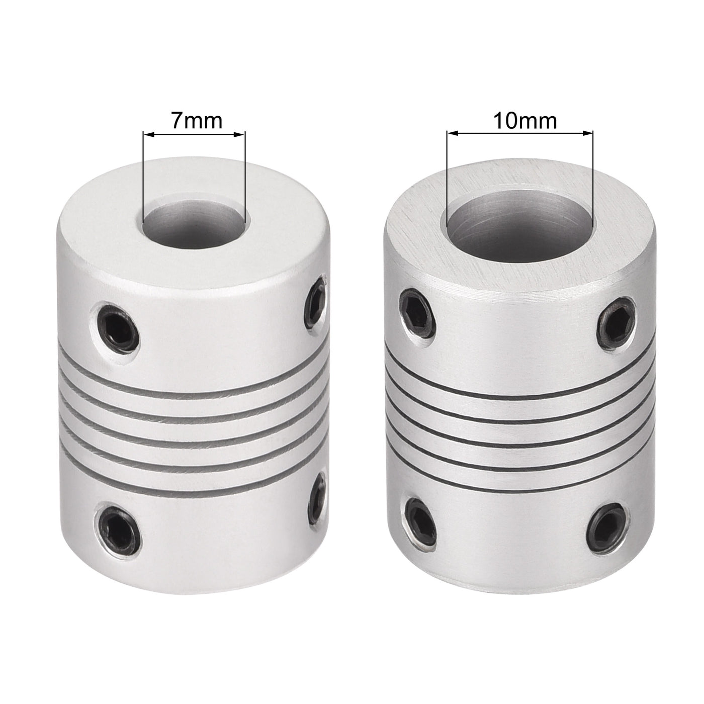 uxcell Uxcell 7mm to 10mm Aluminum Alloy Shaft Coupling Flexible Coupler L25xD19 Silver