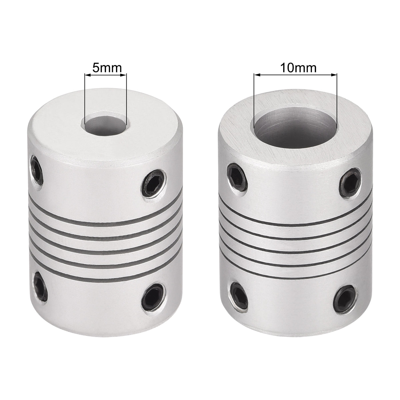 uxcell Uxcell 5mm to 10mm Aluminum Alloy Shaft Coupling Flexible Coupler L25xD19 Silver,2pcs