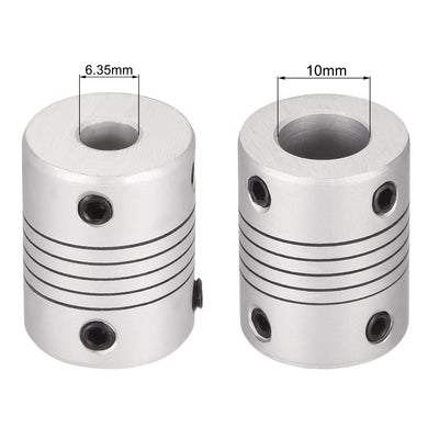 Harfington Uxcell 6.35mm to 10mm Aluminum Alloy Shaft Coupling Flexible Coupler L25xD19 2pcs