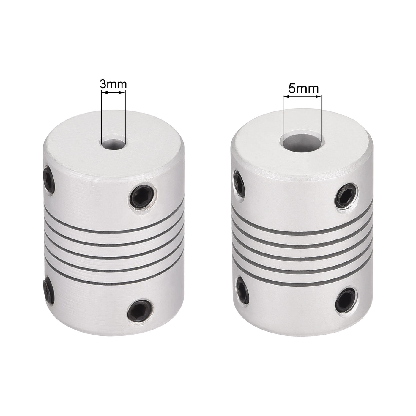 uxcell Uxcell 3mm to 5mm Aluminum Alloy Shaft Coupling Flexible Coupler L25xD19 Silver,5pcs