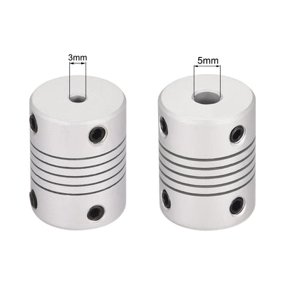 Harfington Uxcell 3mm to 5mm Aluminum Alloy Shaft Coupling Flexible Coupler L25xD19 Silver,5pcs