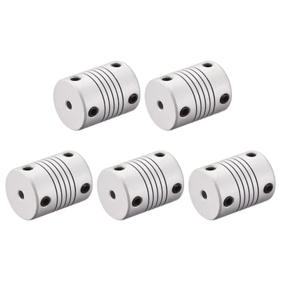 Harfington Uxcell 3mm to 5mm Aluminum Alloy Shaft Coupling Flexible Coupler L25xD19 Silver,5pcs