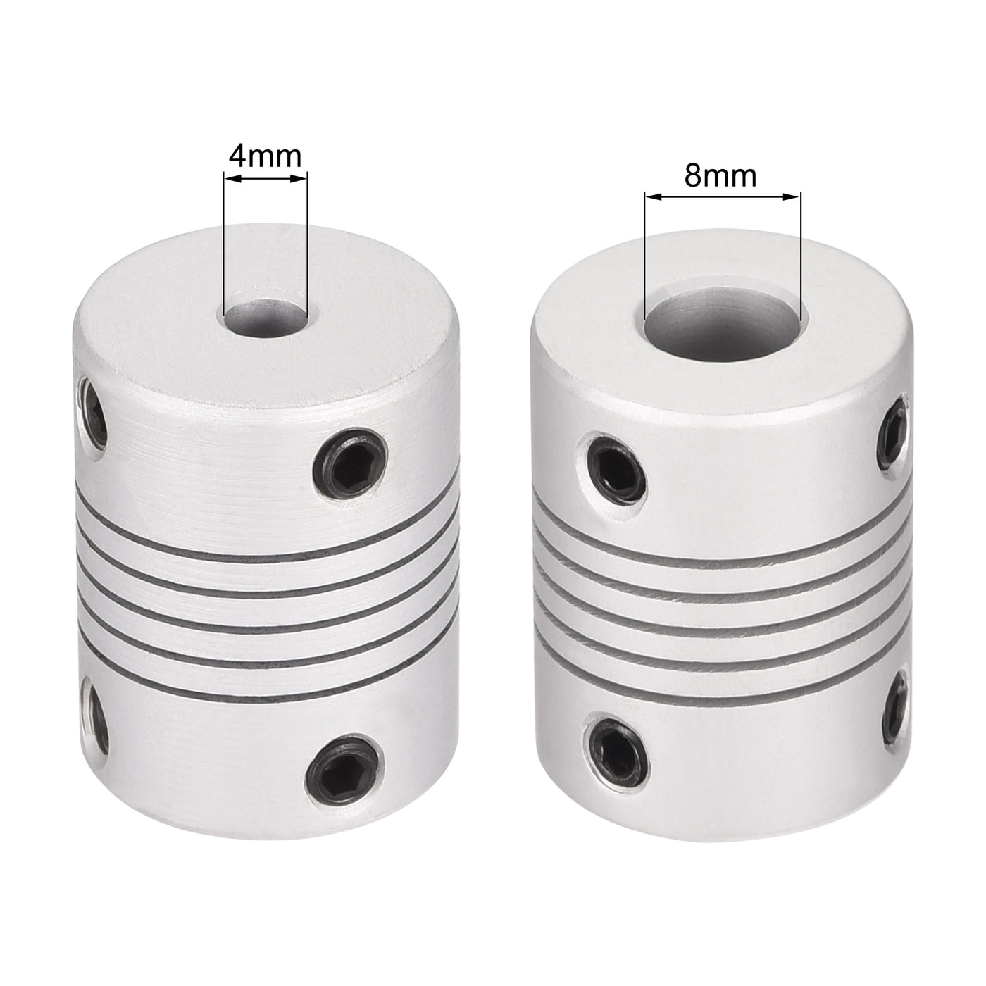 uxcell Uxcell 4mm to 8mm Aluminum Alloy Shaft Coupling Flexible Coupler L25xD19 Silver,5pcs