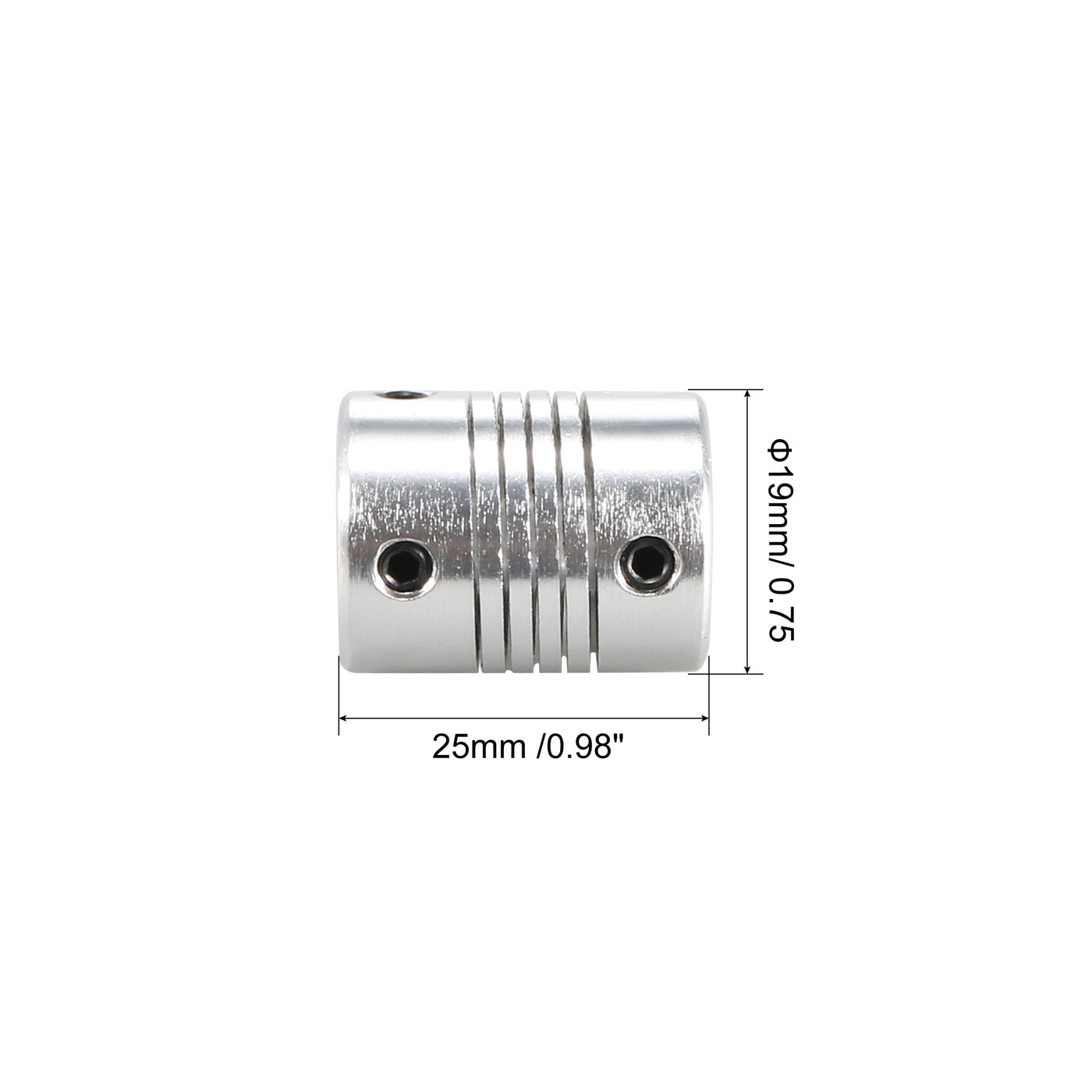 uxcell Uxcell 6.35mm to 8mm Aluminum Alloy Shaft Coupling Flexible Coupler L25xD19 Silver,5pcs