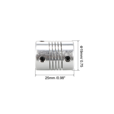 Harfington Uxcell 6.35mm to 8mm Aluminum Alloy Shaft Coupling Flexible Coupler L25xD19 Silver,5pcs