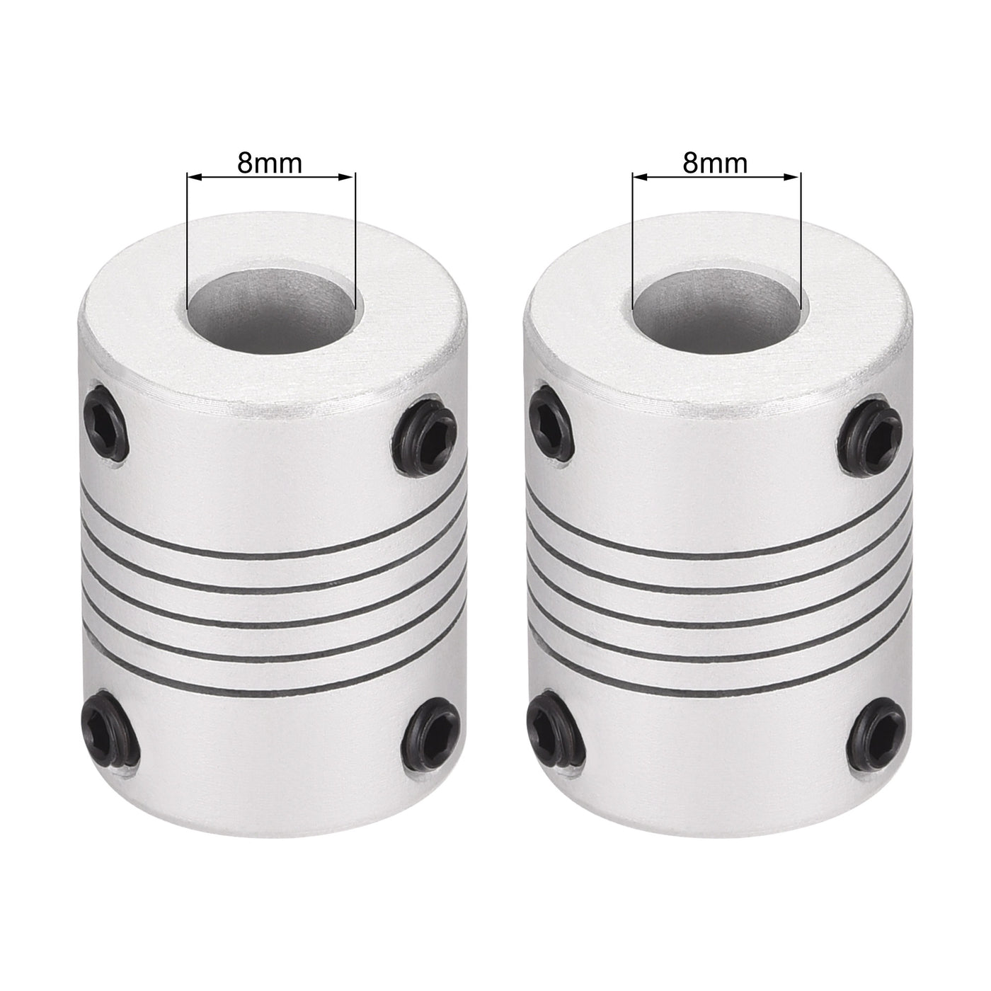 uxcell Uxcell 8mm to 8mm Aluminum Alloy Shaft Coupling Flexible Coupler L25xD19 Silver,5pcs