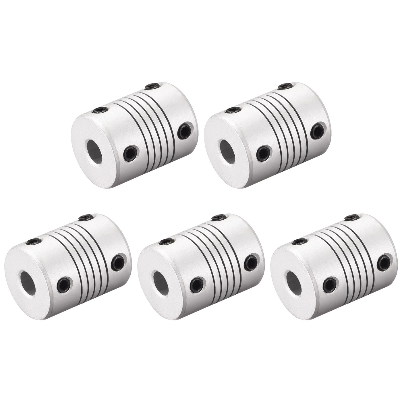 uxcell Uxcell 8mm to 8mm Aluminum Alloy Shaft Coupling Flexible Coupler L25xD19 Silver,5pcs