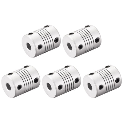 Harfington Uxcell 8mm to 8mm Aluminum Alloy Shaft Coupling Flexible Coupler L25xD19 Silver,5pcs