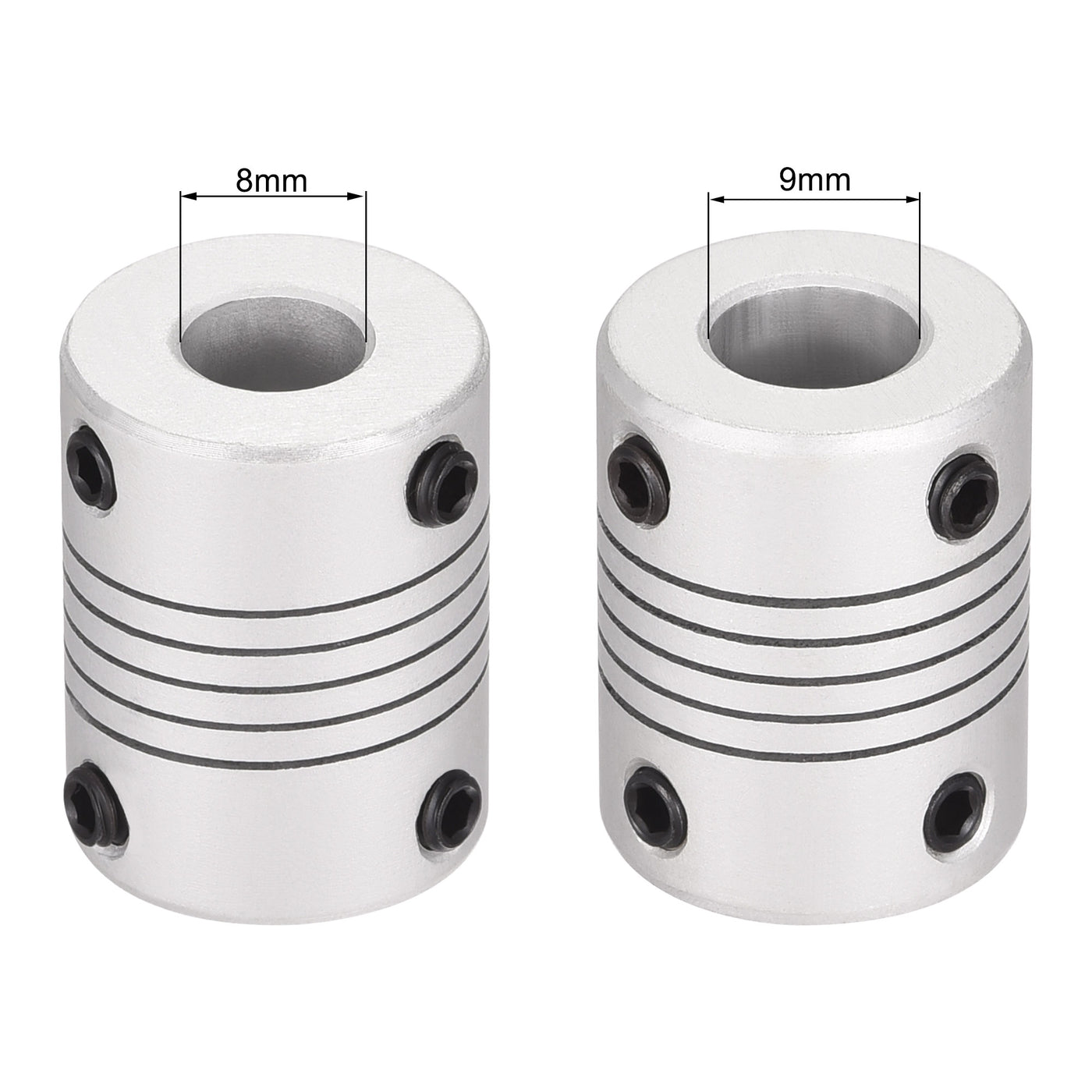 uxcell Uxcell 8mm to 9mm Aluminum Alloy Shaft Coupling Flexible Coupler L25xD19 Silver,5pcs