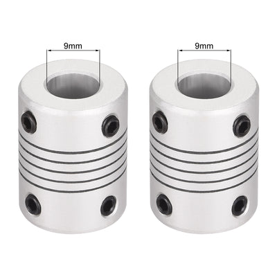 Harfington Uxcell 9mm to 9mm Aluminum Alloy Shaft Coupling Flexible Coupler L25xD19 Silver,5pcs