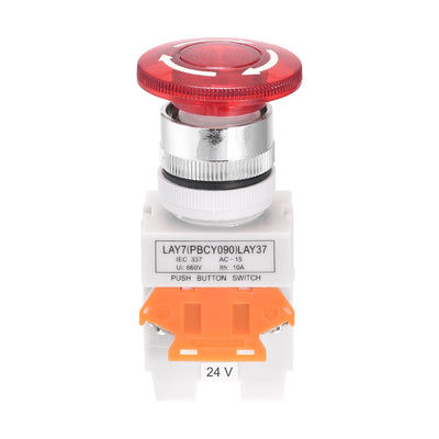 Harfington Uxcell 22mm Mounting Latching Emergency Stop Push Button Switch AC250V 10A With  Light 24V 1NO 1NC