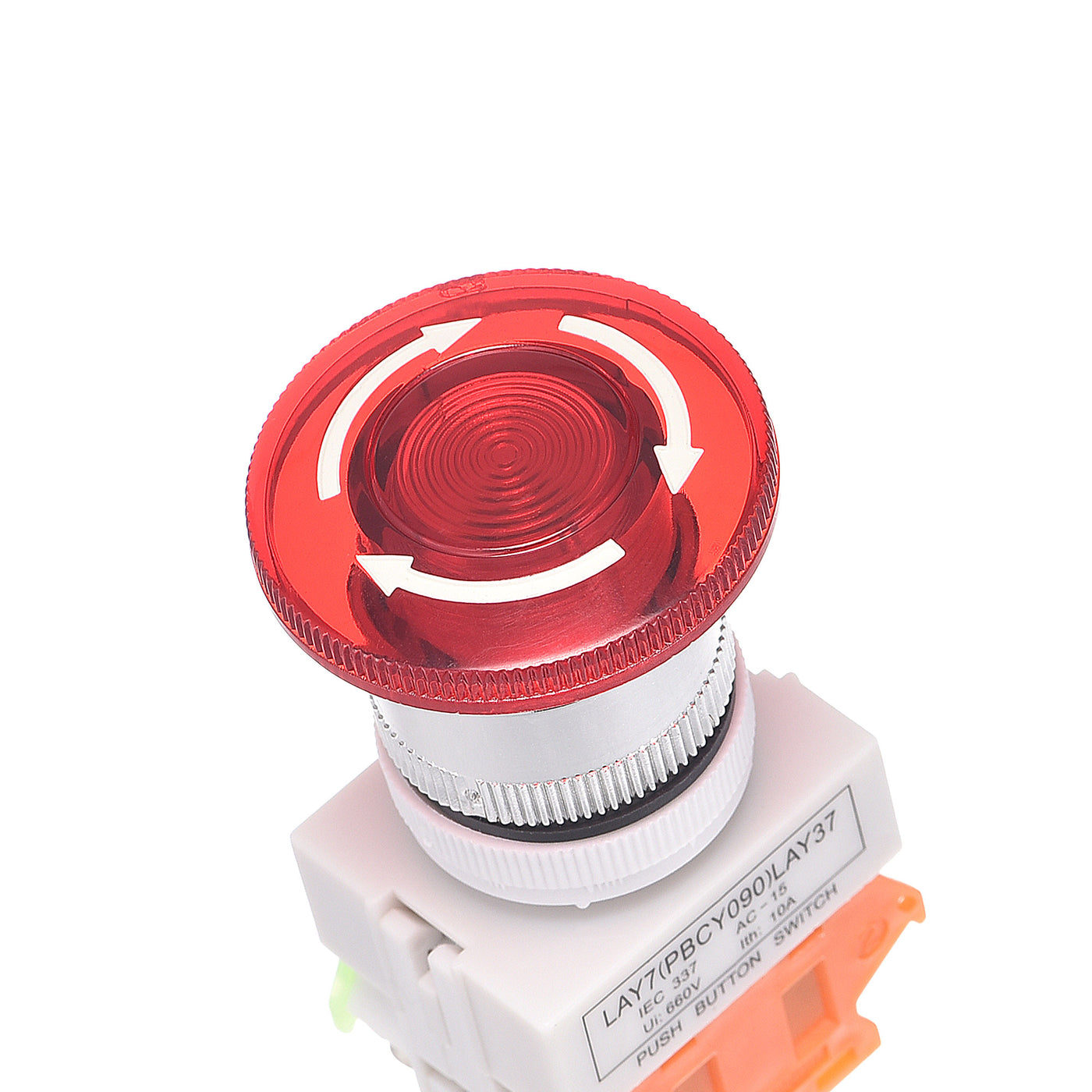 uxcell Uxcell 22mm Mounting Latching Emergency Stop Push Button Switch AC250V 10A With  Light 24V 1NO 1NC