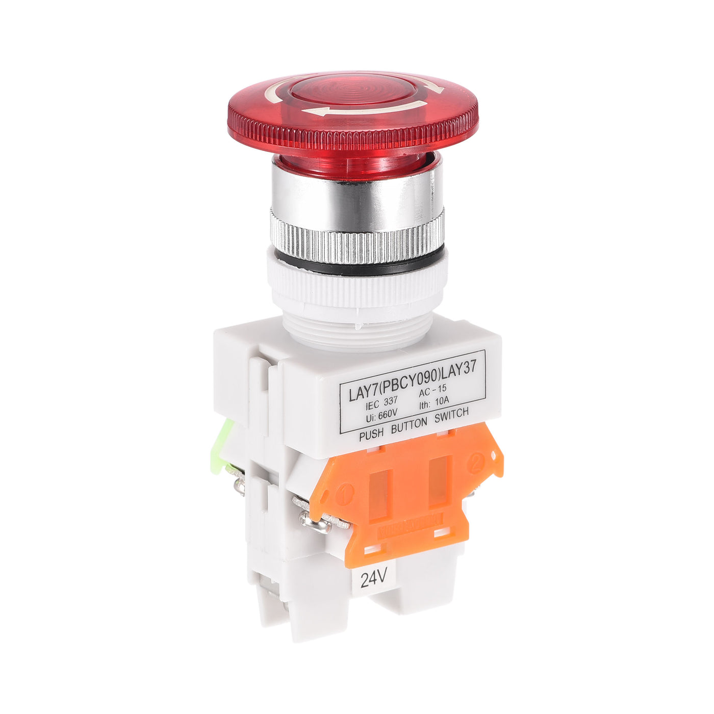 uxcell Uxcell 22mm Mounting Latching Emergency Stop Push Button Switch AC250V 10A With  Light 24V 1NO 1NC