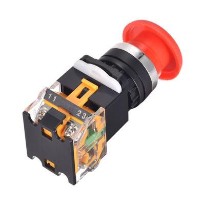 Harfington Uxcell 22mm Mounting Latching Emergency Stop Push Button Switch With 65mm Yellow Protective Circle 1NO 1NC