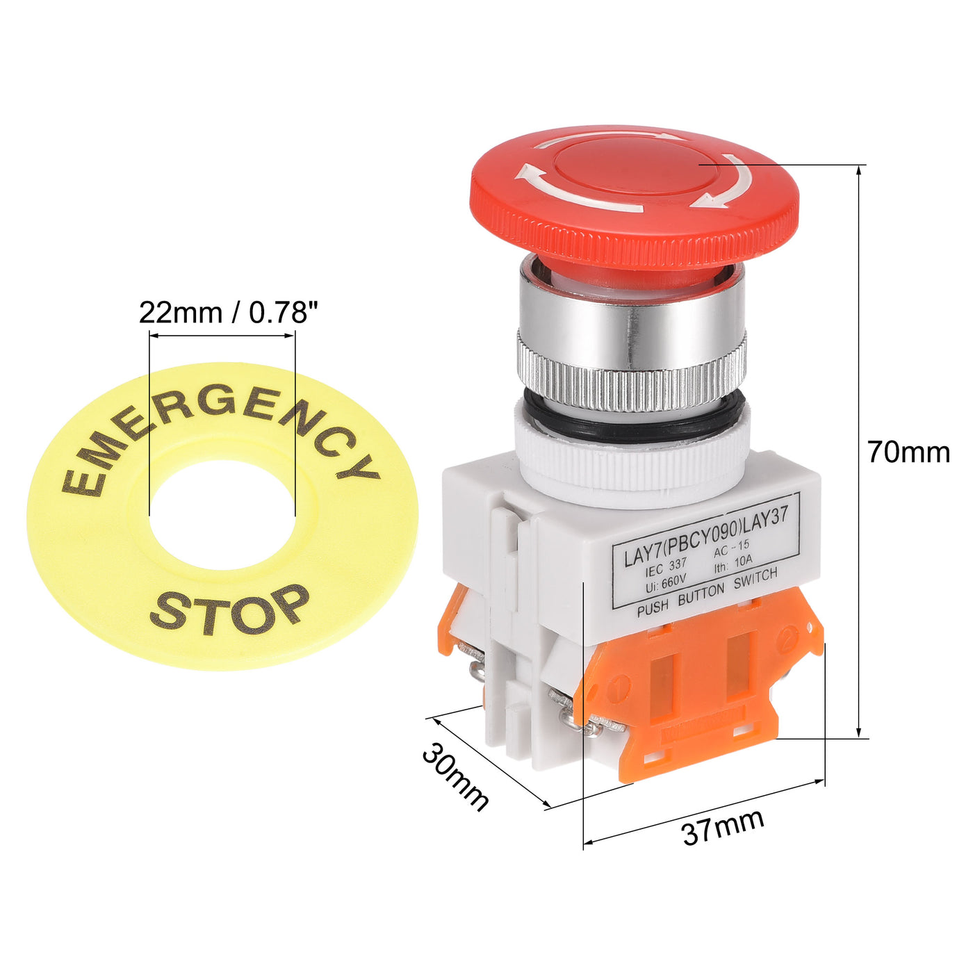 uxcell Uxcell verriegelt Emergency Stop Druckknopfschalter mit 60mm Emergency Stop Sign 2NC 22mm