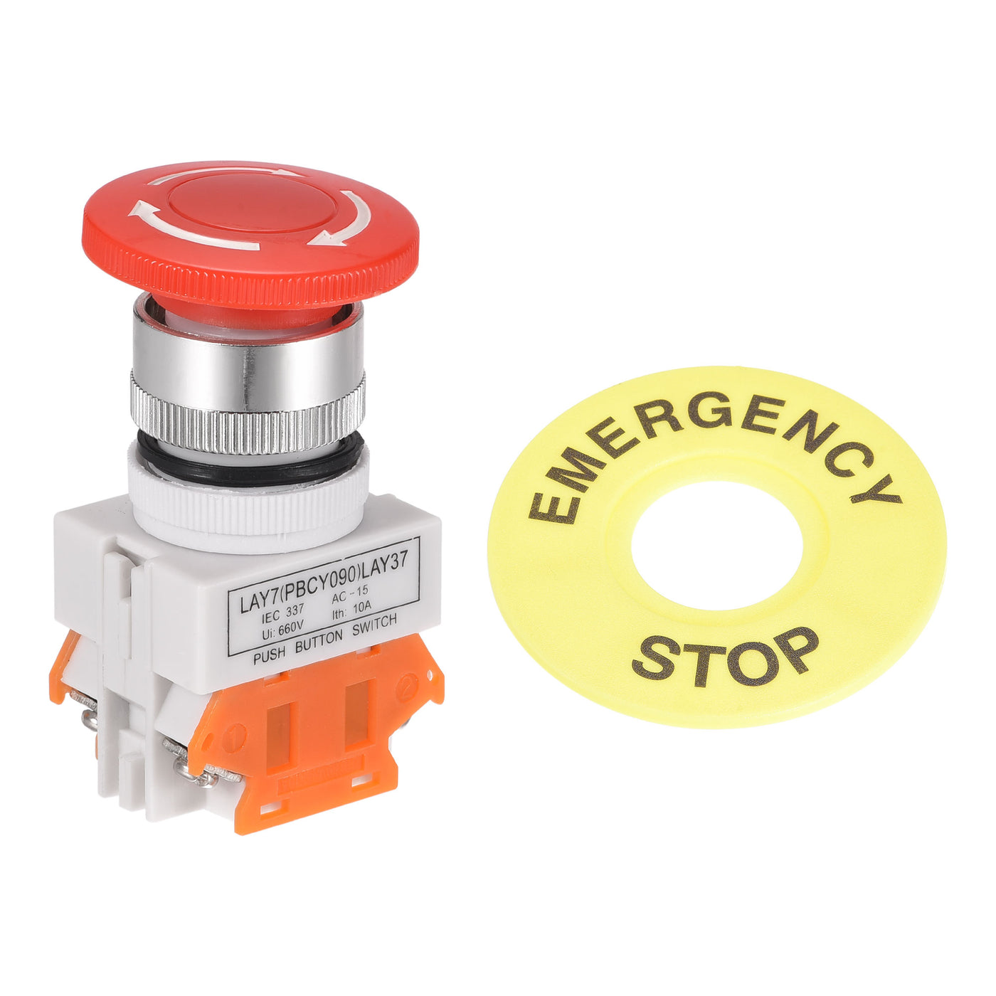 uxcell Uxcell verriegelt Emergency Stop Druckknopfschalter mit 60mm Emergency Stop Sign 2NC 22mm