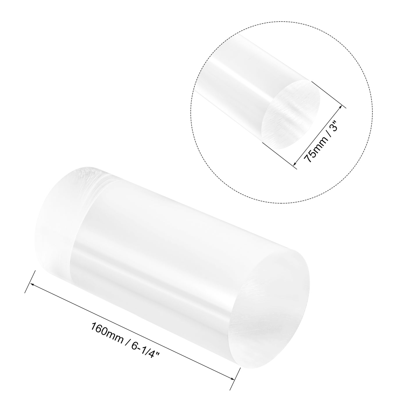 uxcell Uxcell Acrylic Round Rod, Clear,3" Diameter 6-1/4" Length, Solid Plastic PMMA Bar Stick