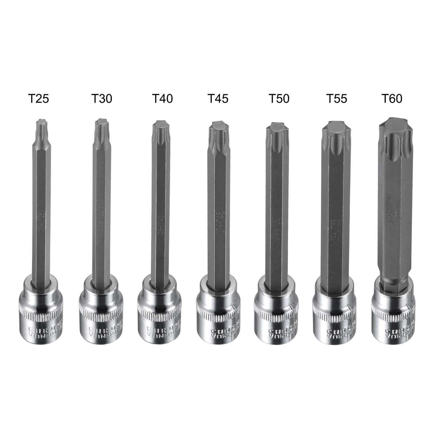 uxcell Uxcell 3/8" Drive x T25 T30 T40 T45 T50 T55 T60 Torx Bit Socket Set, CR-V Bits & Sockets 110mm Length (For Hand Use Only) 7-Piece