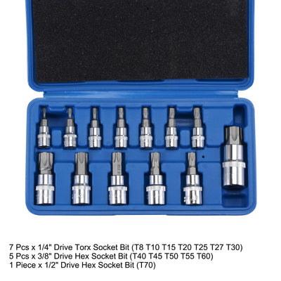 Harfington Uxcell T8 - T70 Torx Bit Socket Set, CR-V Bits & Sockets (For Hand Use Only) 13-Piece