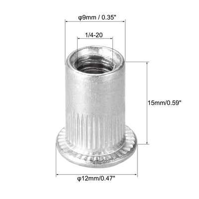 Harfington Uxcell 1/4-20 Rivet Nuts Aluminium Alloy Knurled Flat Head Threaded Insert Nut 50pcs