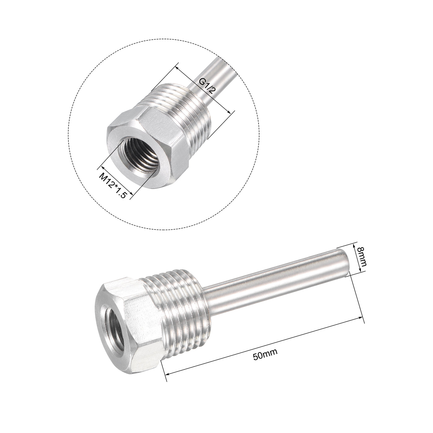 uxcell Uxcell 8mm Dia G1/2 Thermowell Weldless 50mm Length for Beer Fermenter