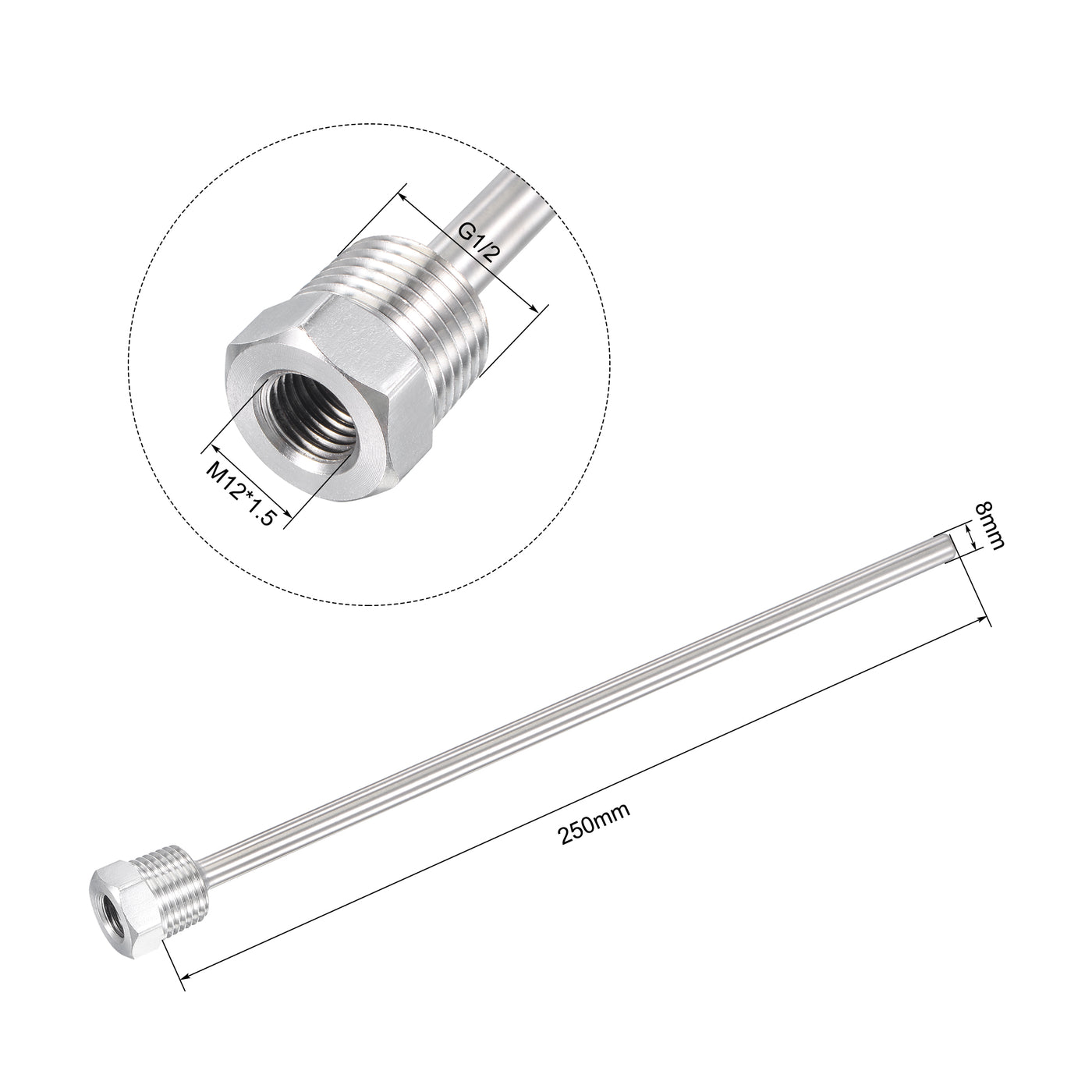 uxcell Uxcell 8mm Dia G1/2 Thermowell Weldless 250mm Length for Beer Fermenter