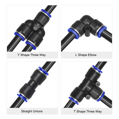 Harfington Uxcell Pneumatic Air Hose Tubing PU Air Compressor Tube 5mm/0.2''ID x 8mm/0.3''OD x 10m/32.8Ft Polyurethane Pipe Black with Connect Fitting Kit