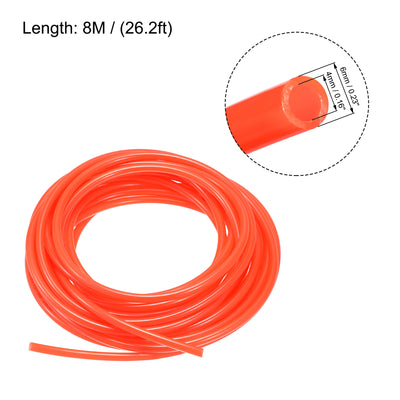 Harfington Uxcell Pneumatic Air Hose Tubing Air Compressor Tube 4mm/0.16''ID x 6mm/0.23''OD x 8m/26.2Ft Polyurethane Pipe Bright Orange