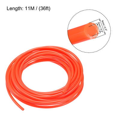 Harfington Uxcell Pneumatic Air Hose Tubing Air Compressor Tube 5mm/0.2''ID x 8mm/0.3''OD x 11m/36Ft Polyurethane Pipe Bright Orange