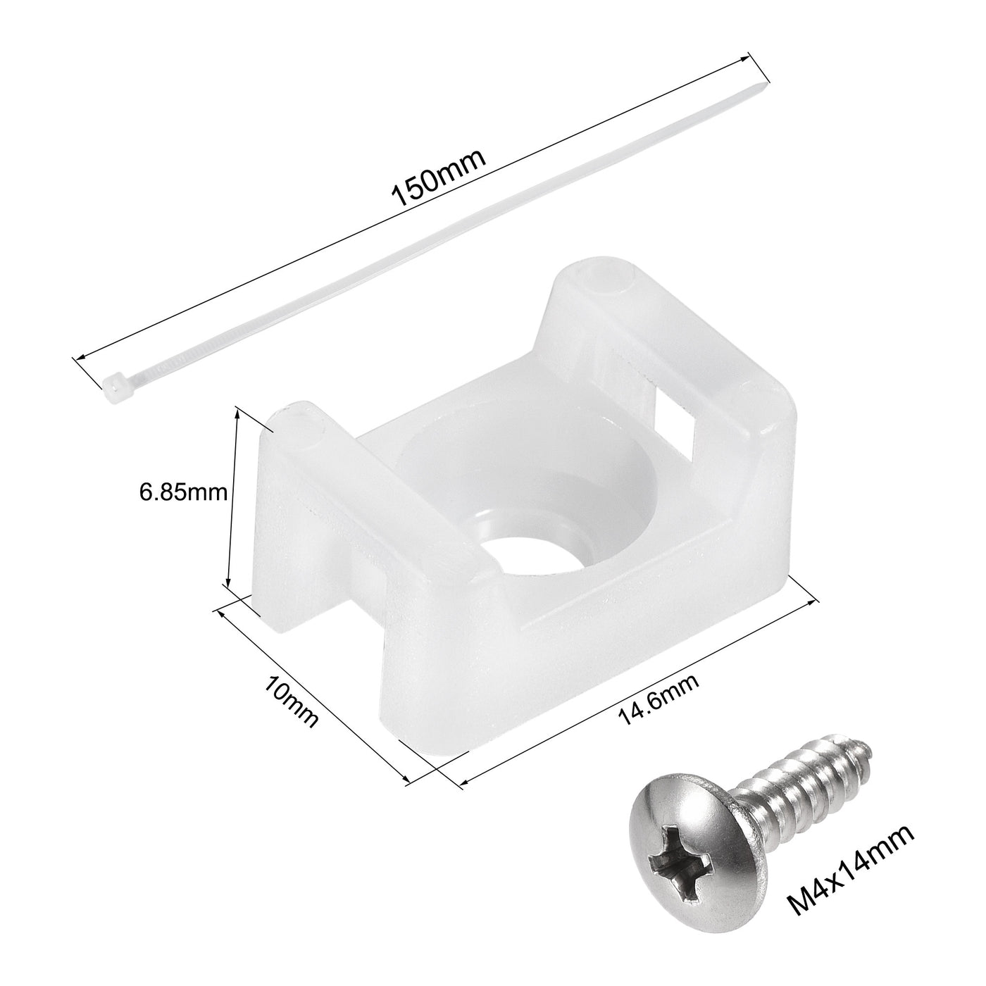 uxcell Uxcell 14.6mm x 10mm x 6.85mm Nylon Cable Fasten Clip with Screws and Ties White 50 Set